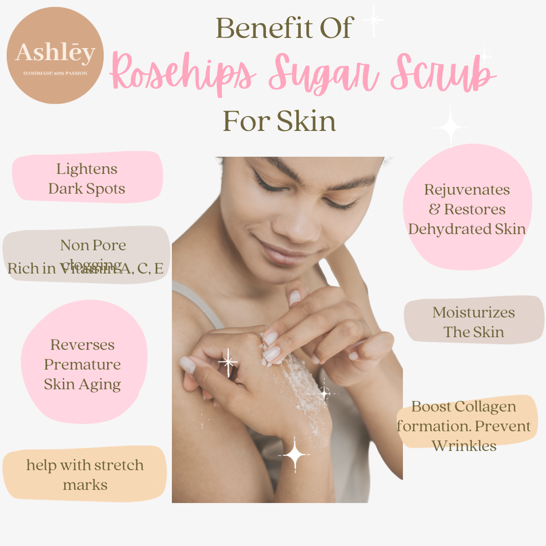 ASHLEY ROSEHIPS BODY SUGAR SCRUB WITH DEAD SEA SALT AND VITAMIN A BOOST