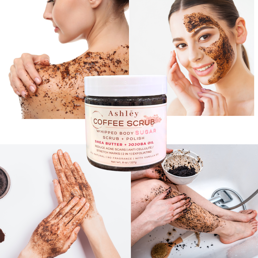 Ashley Coffee Face Body Sugar Scrub Polish | 227g | Facial Body exfoliating | Reduce blackhead & whitehead | Reduce cellulite