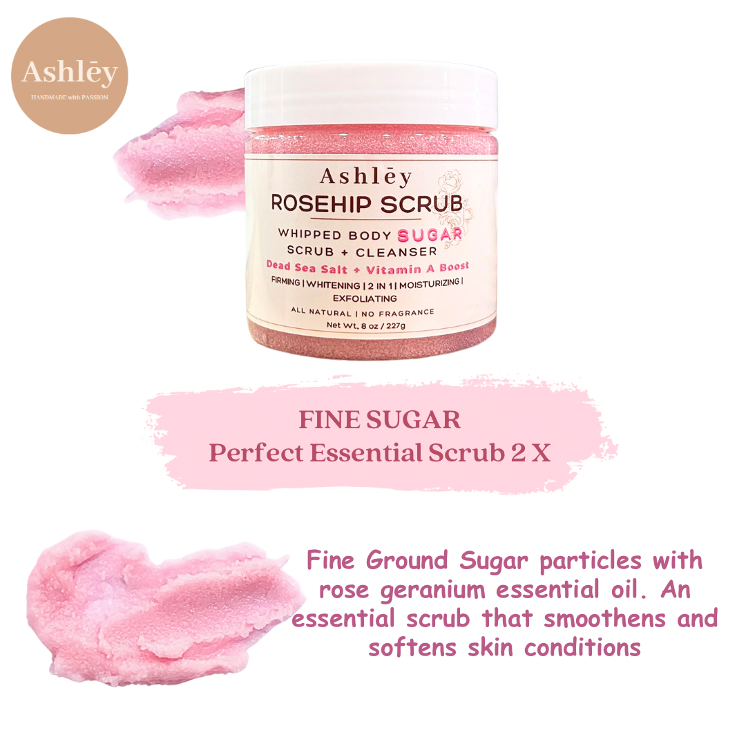 ASHLEY ROSEHIPS BODY SUGAR SCRUB WITH DEAD SEA SALT AND VITAMIN A BOOST