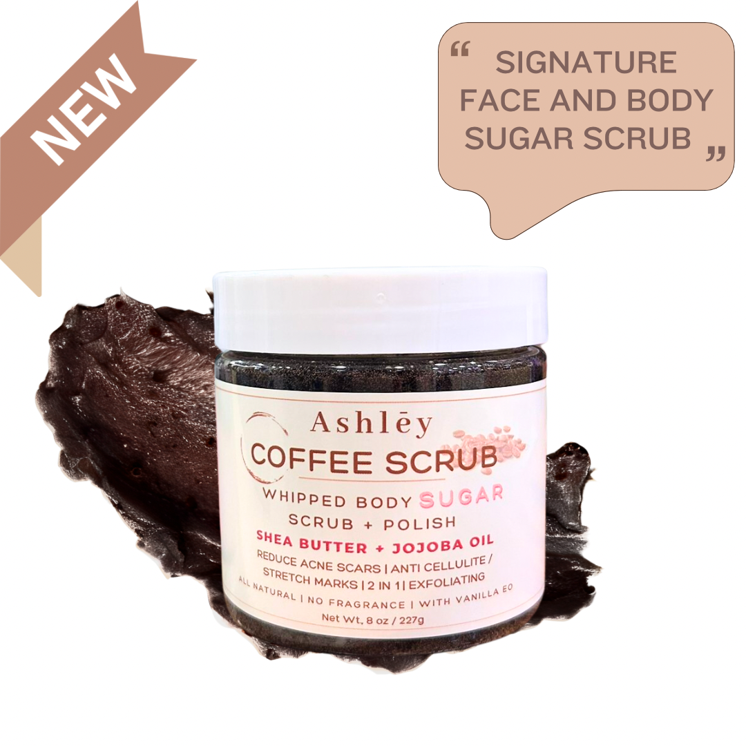 Ashley Coffee Face Body Sugar Scrub Polish | 227g | Facial Body exfoliating | Reduce blackhead & whitehead | Reduce cellulite