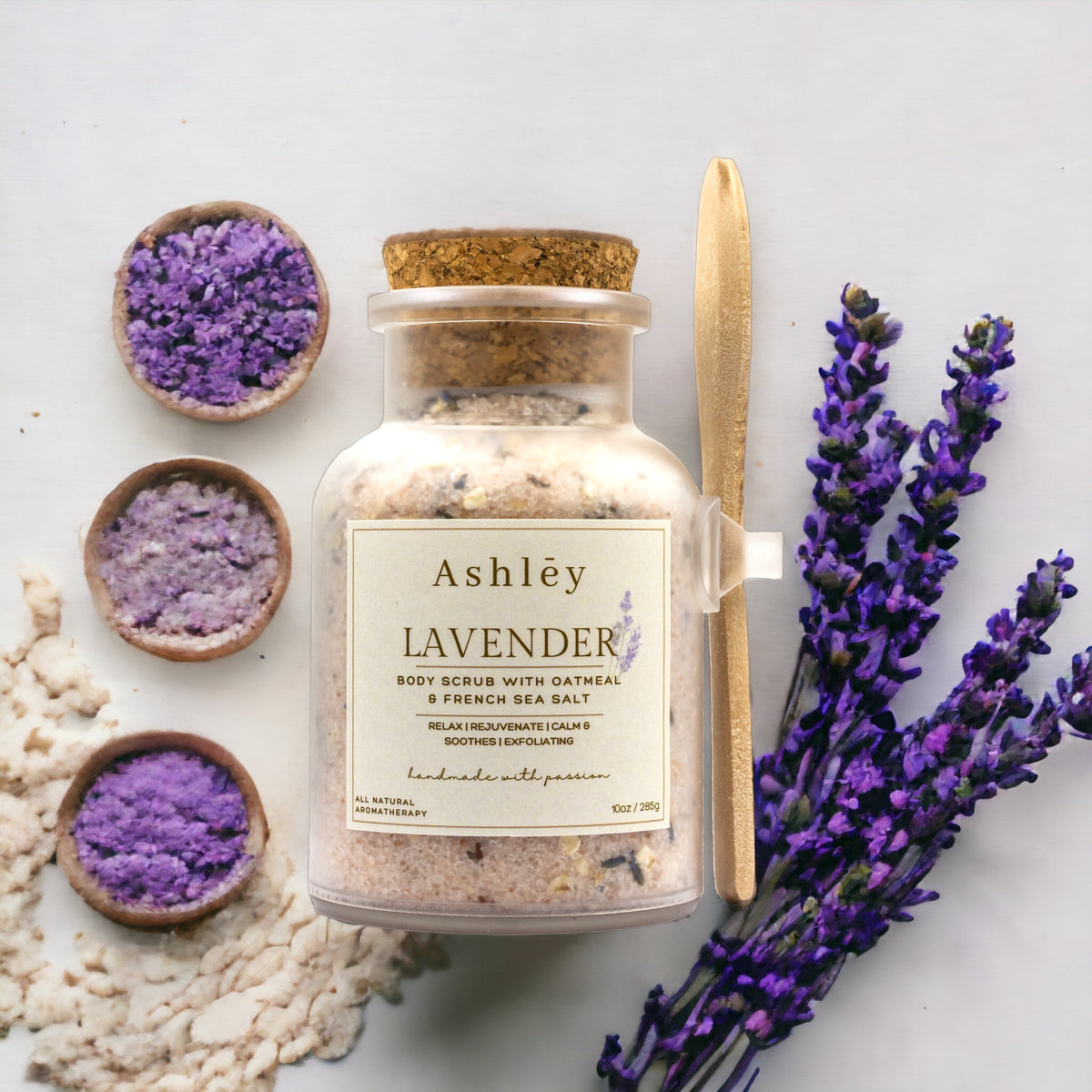 LAVENDER BODY SCRUB WITH OATMEAL & FRENCH SEA SALT (FREE WOODEN SPATULA)